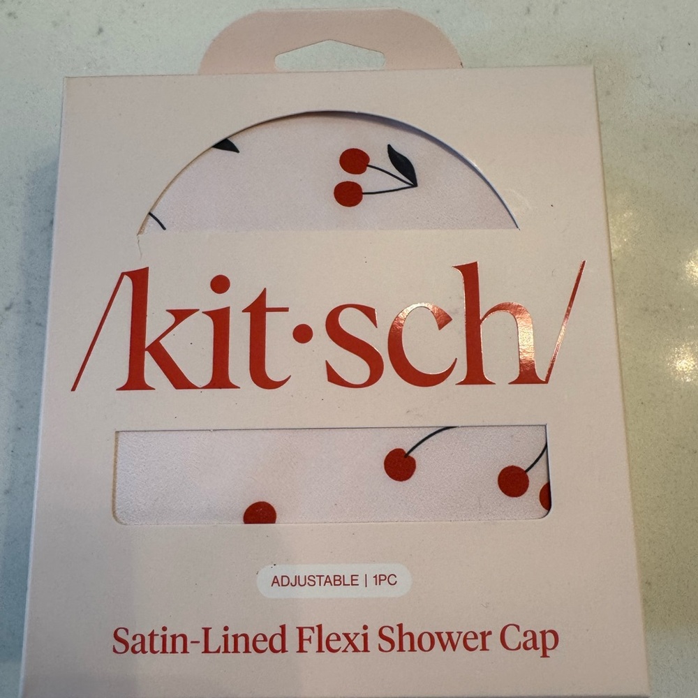 🍒 Kitsch Satin-Lined Flexi Shower Cap – Cherry Print 🍒